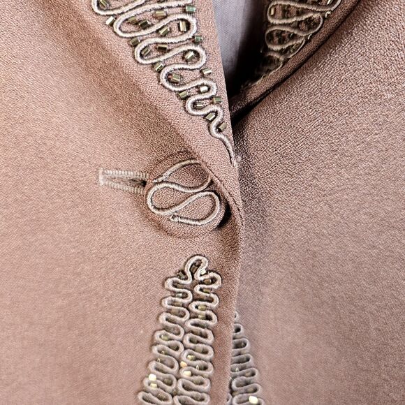 John Meyer Blazer 10 Brown Curved Hem Textured Trim Statement Collar Lined - Picture 13 of 16